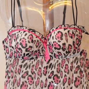 Pink Leopard print baby doll lingerie
